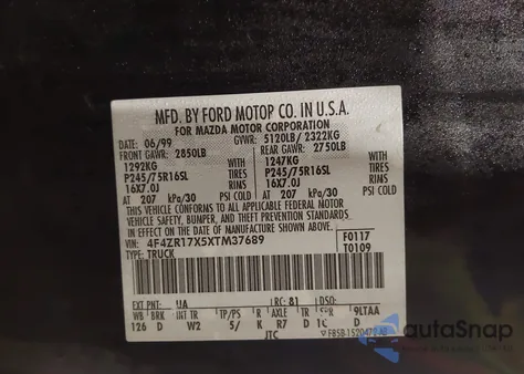 1999 Mazda B4000 Se/Tl from USA, damaged, VIN 4F4ZR17X5XTM37689